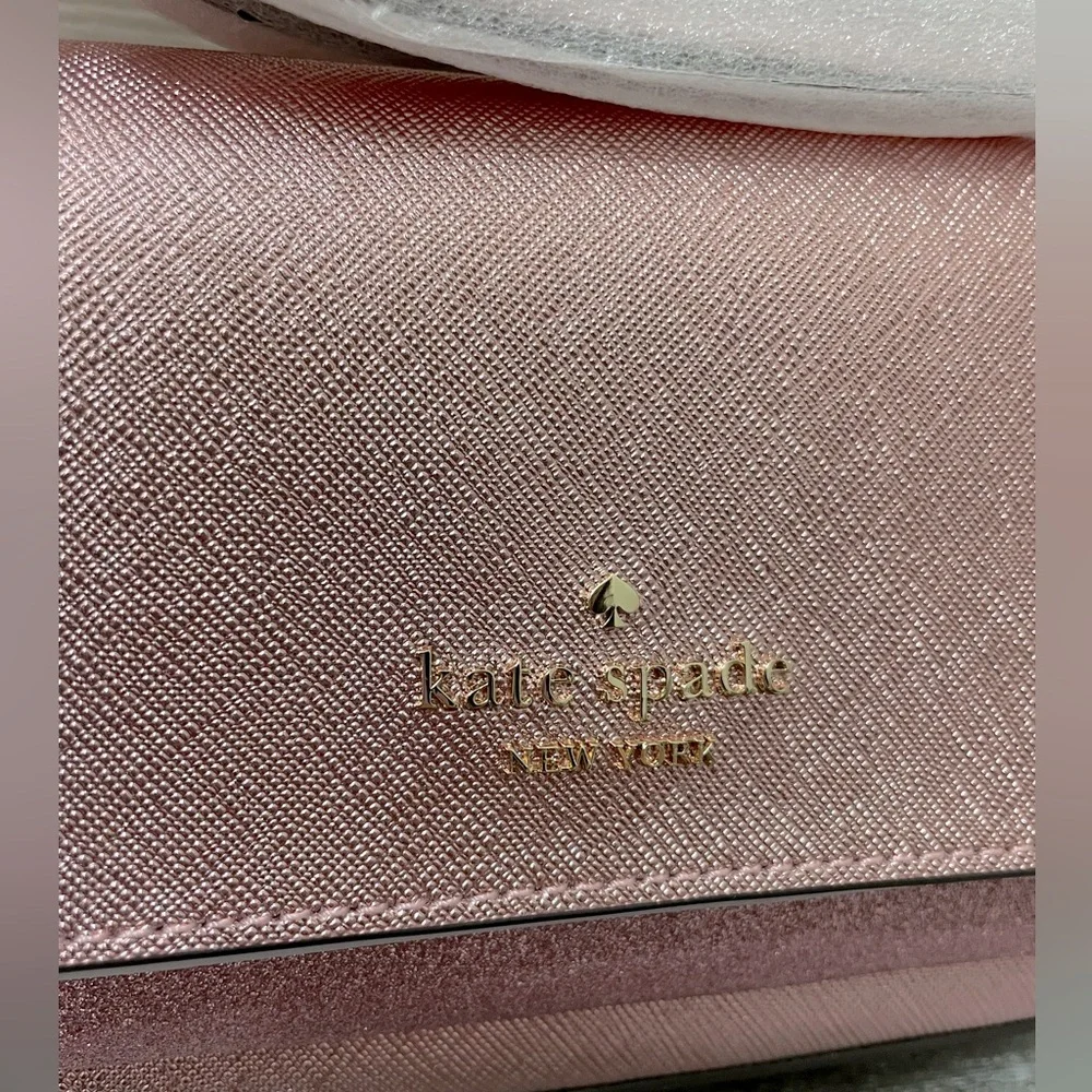 Kate Spade NWT Metallic Pink Glitter Duo Crossbody Bag Purse and Cardholder - Picture 3 of 14